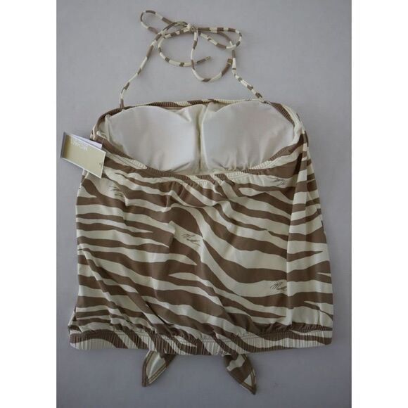 Michael Kors Women's Sz S Khaki Zebra Print Tie Front Tankini Swimsuit Top $102+ - Picture 13 of 16